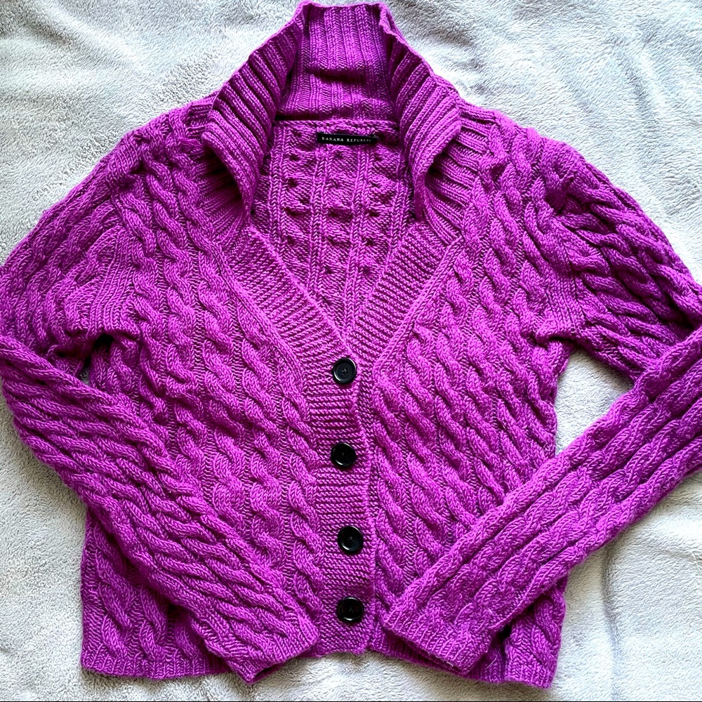 Banana Republic chunky merino wool Purple Cardigan